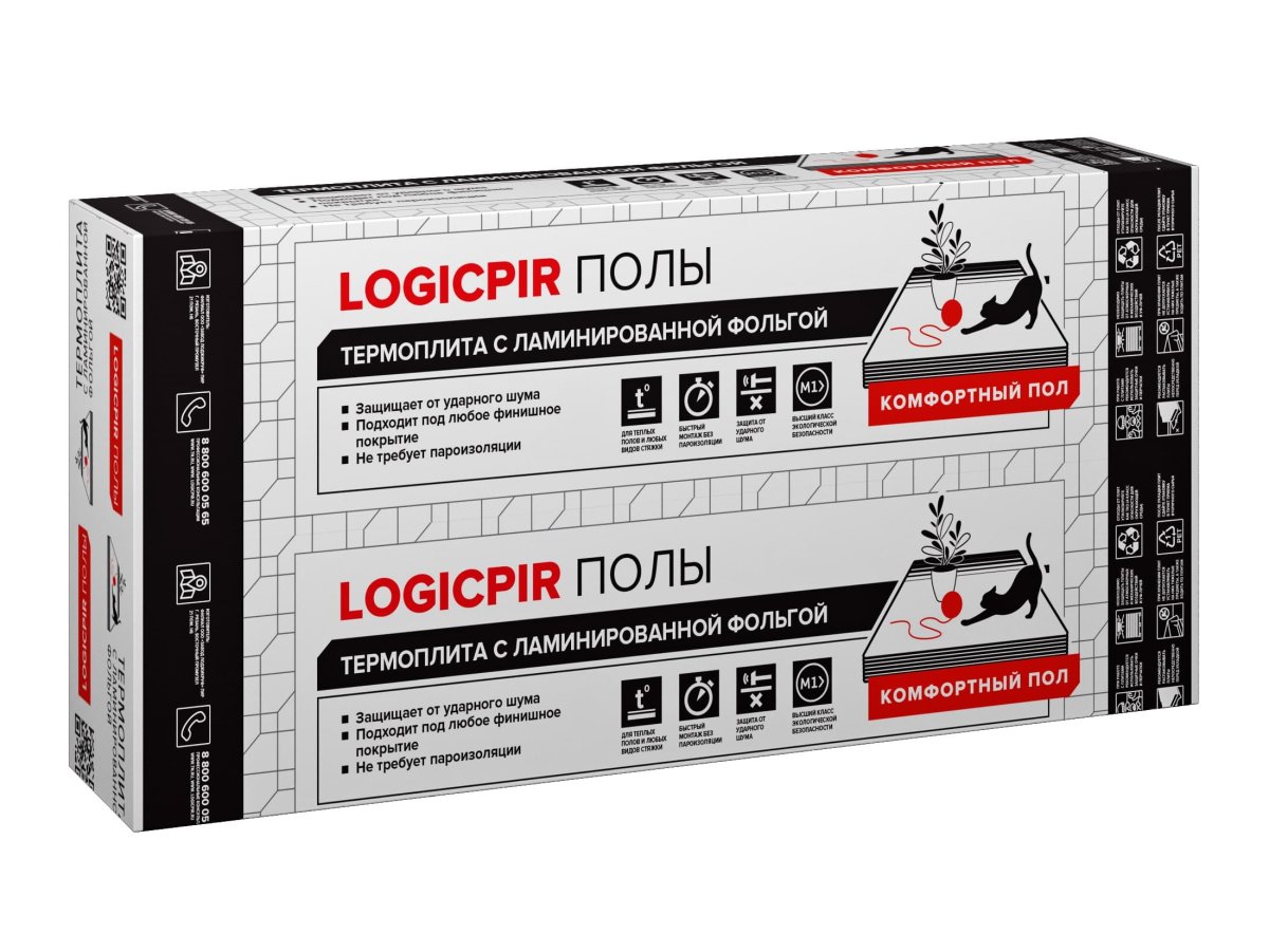 Плита теплоизоляционная LOGICPIR Полы ТЕХНОНИКОЛЬ Ф/Ф 1190х590х50 мм, L-кромка
